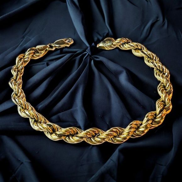 Unbranded Jewelry - Vintage 14k Yellow Gold 6mm Rope Bracelet 7.25" Hand Crafted Cable Rings 4.5g
